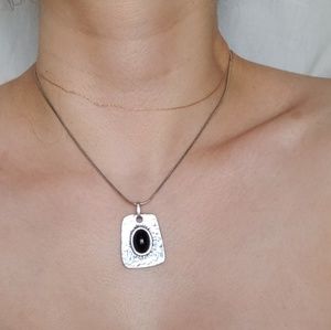Hammered Silver Necklace with Obsidian
